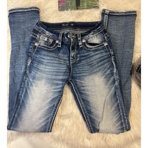 Miss Me Mid Rise Straight Leg Jeans Blue Eagle Horseshoe E3969FTR Size 25 x 32